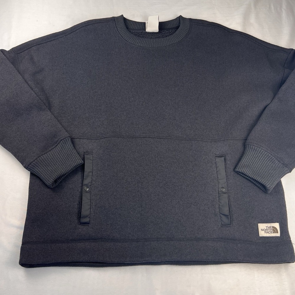 The North Face Crescent Crew Sweater‎ Black Knit Fleece Fisherman Cabin Women XL